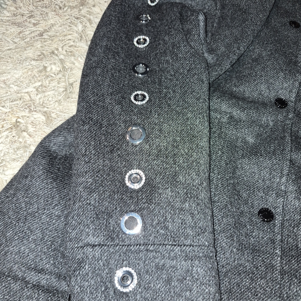 Sandro Dark Gray Wool-Blend Pea Coat with Grommet Sleeve Detail - Picture 4 of 9